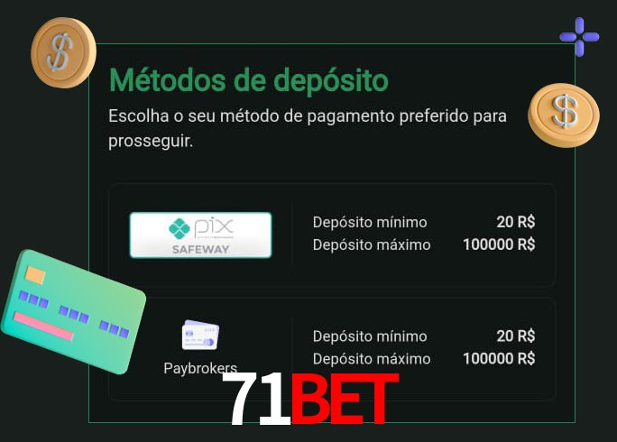 O cassino 71Bet oferece uma grande variedade de métodos de pagamento